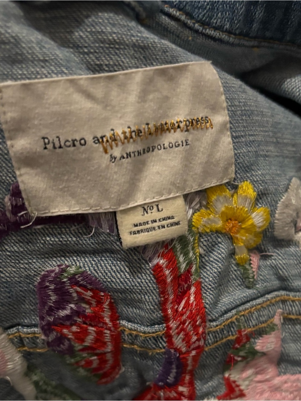 Pilcro Embroidered Floral Denim Jacket - Light Blue with Yellow & Purple Accents - Picture 9 of 9